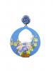 刺繍された花で飾られたフラミンゴブルーのアセテートイヤリング