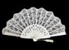 White Lace Fan with Ivory Carved Openwork Rod for Bride