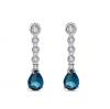Sterling Silver Rhodium Plated Earrings with Blue Drop Chatons
