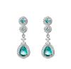 Rhodium Plated Silver Earrings with Chatons and Aquamarine Drop