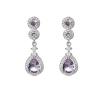 Rhodium Plated Silver Earrings with Chatons and Amethyst Coloured Drop