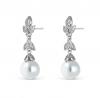 Sterling Silver Earrings with Zirconia Leaves and Pearls