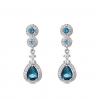 Rhodium Plated Silver Earrings with Chatons and a Blue Drop