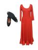 Flamenco Dance Beginner Pack for Adults. Skirt with Godets or Flounce, Leather Shoes with Nails and Black Leotard. Red