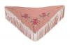Pink Embroidered Small Shawl with 3 Large Fuchsia and Pink Roses