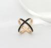 Black Lacquered Gold Plated and Gold Plated Metal X Shape Shawl Brooch Ring