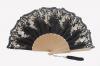 Black Satin Party Fan with Golden Ribs and Black and Gold Lace Edging Ref. 1387
