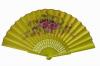 Hand-painted yellow fan with golden rim. ref. 150