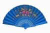 Blue hand-painted fan with golden rim. ref. 150
