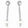 Long Silver Earrings with Zircons and a Pearl