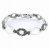 Silver and Marcasite Stones Bracelet with Round Links Pierced by Mother-of-Pearl Ovals