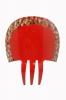 赤いアセテ－ト製ペイネタ 手塗り花柄